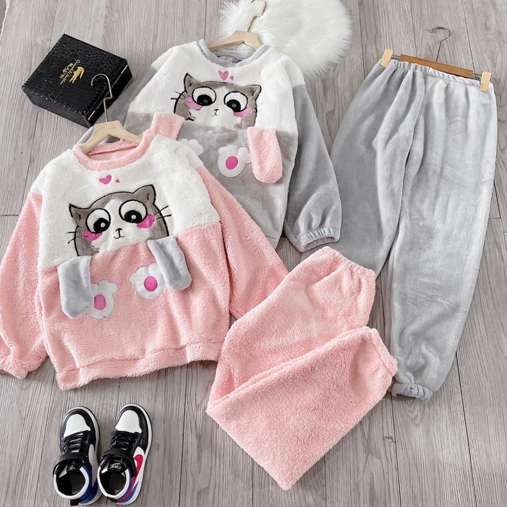 Bộ ngủ nữ in hình siêu xinh, đồ ngủ lông ấm - G0119 | BigBuy360 - bigbuy360.vn