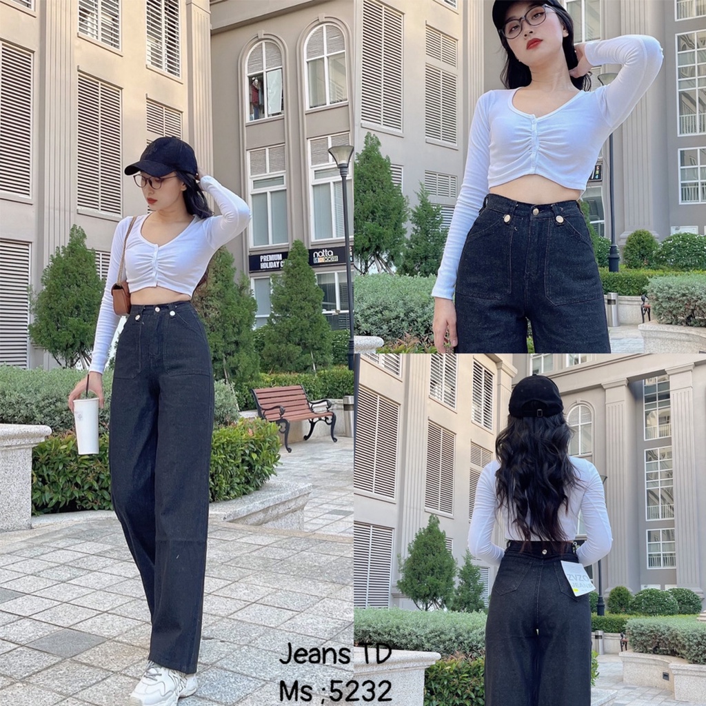 Quần jean ống rộng nữ quần baggy lưng cao hàn quốc tôn dáng Tulibs BG5232
