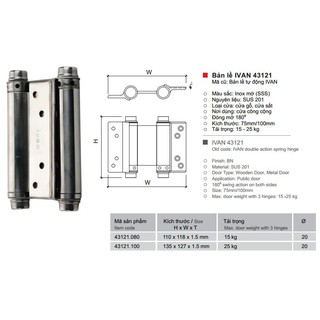 Bản lề tự động Inox IVAN 43121.100 (Cặp)