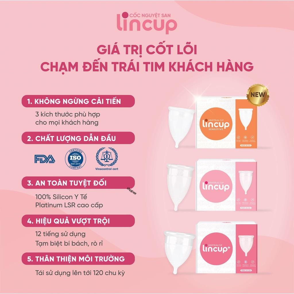 Bộ Cốc nguyệt san Lincup Sensitive, Lincup và Lincup+ chính hãng từ Mỹ của Lingroup