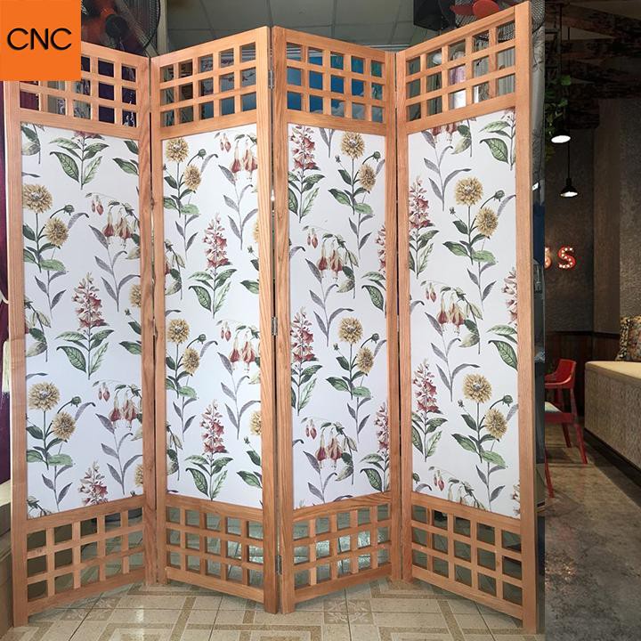 Bình phong, vách ngăn, bằng gỗ tự nhiên nền vải truyền thống GT504