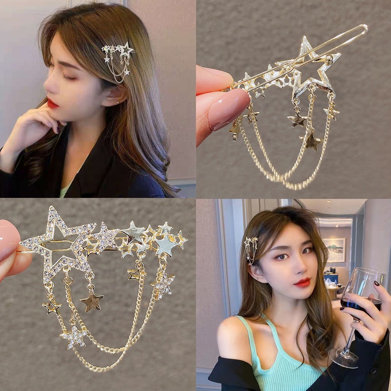 Kẹp Tóc Chống Trượt Hình Ngôi Sao Lớn Đính Tua Rua Trang Nhã