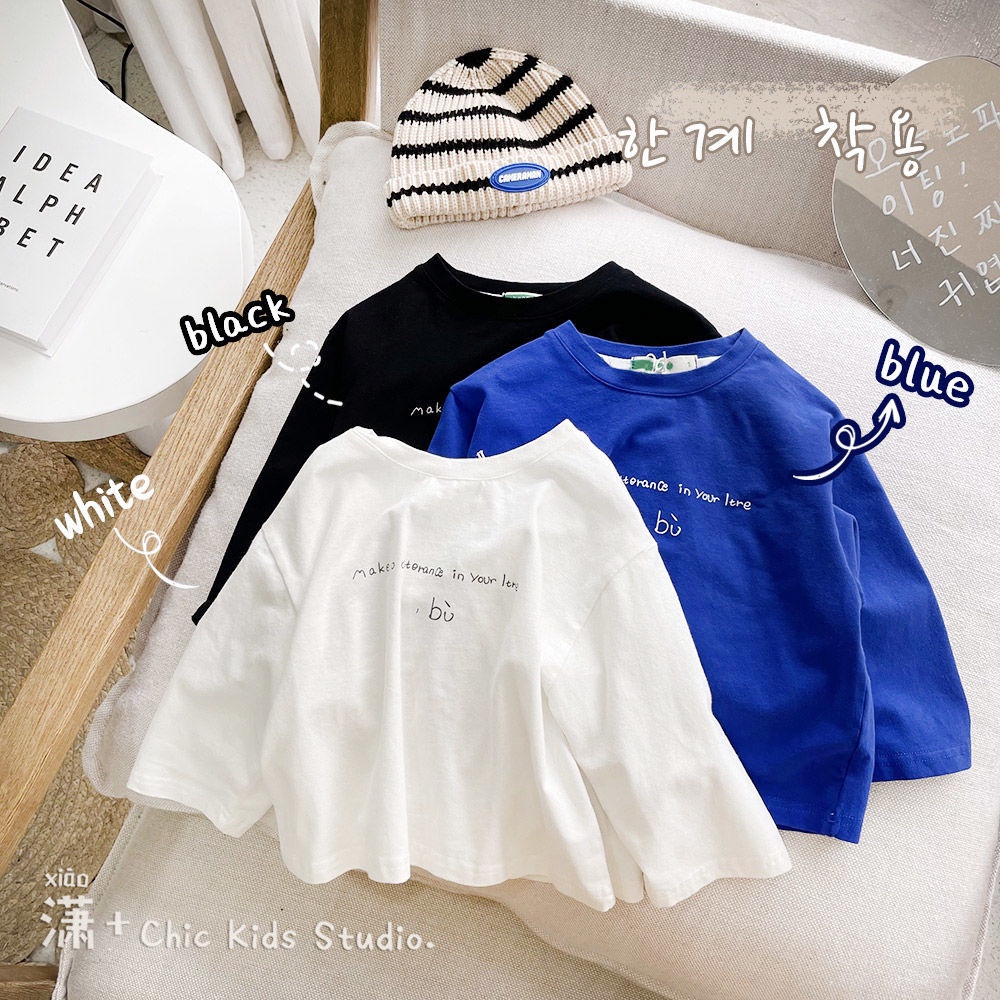 [Babycat] Hàng Có Sẵn Áo Thun Cotton Nguyên Chất Tay Dài Dáng Rộng In Chữ Phong Cách Nhật Bản / Hàn Quốc Thời Trang Xuân Thu Mới Cho Bé Trai Và Bé Gái
