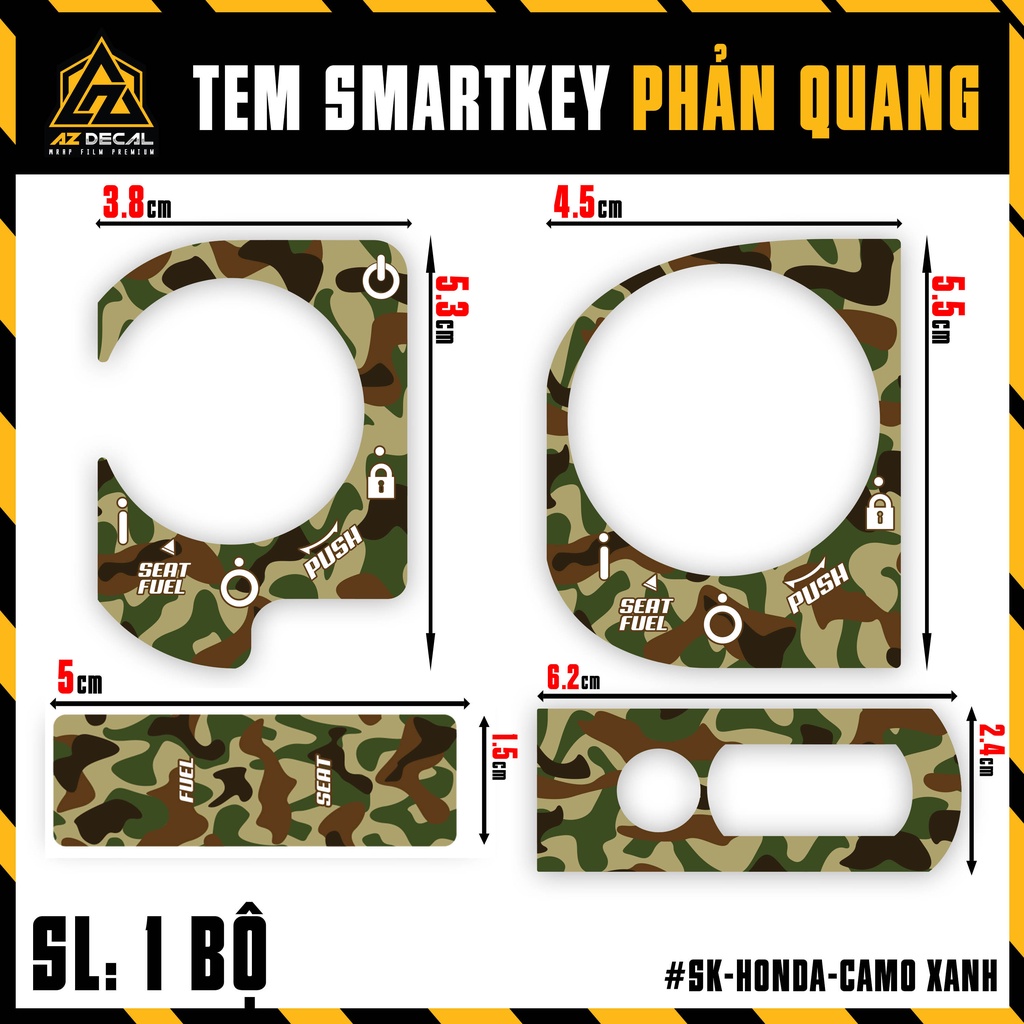 Decal Dán Smartkey Ổ Khoá &amp; Chìa Khoá | SK-HONDA-CAMO | Tem Dán Khóa Thông Minh Xe Honda SH, SH Mode, Vision, Airblade..