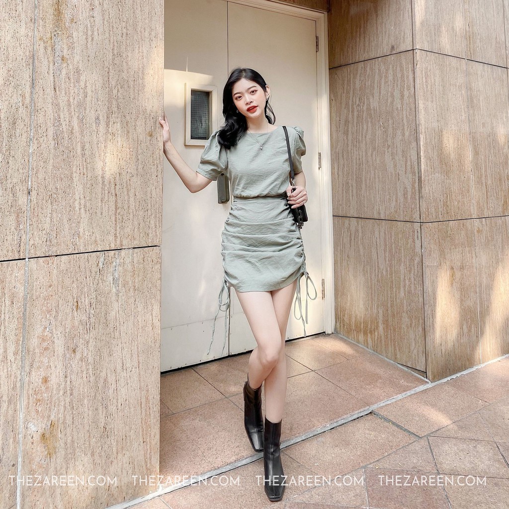 [Mã SKAMFA06 giảm 10% tối đa 50K đơn 0Đ] ĐẦM RÚT DÂY 2 BÊN ZAREEN DAB04 RÊU | BigBuy360 - bigbuy360.vn