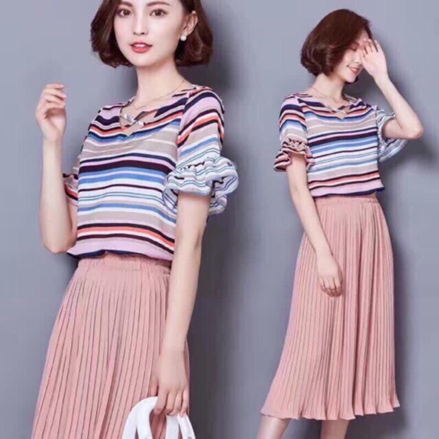 Quần váy voan dài dập ly