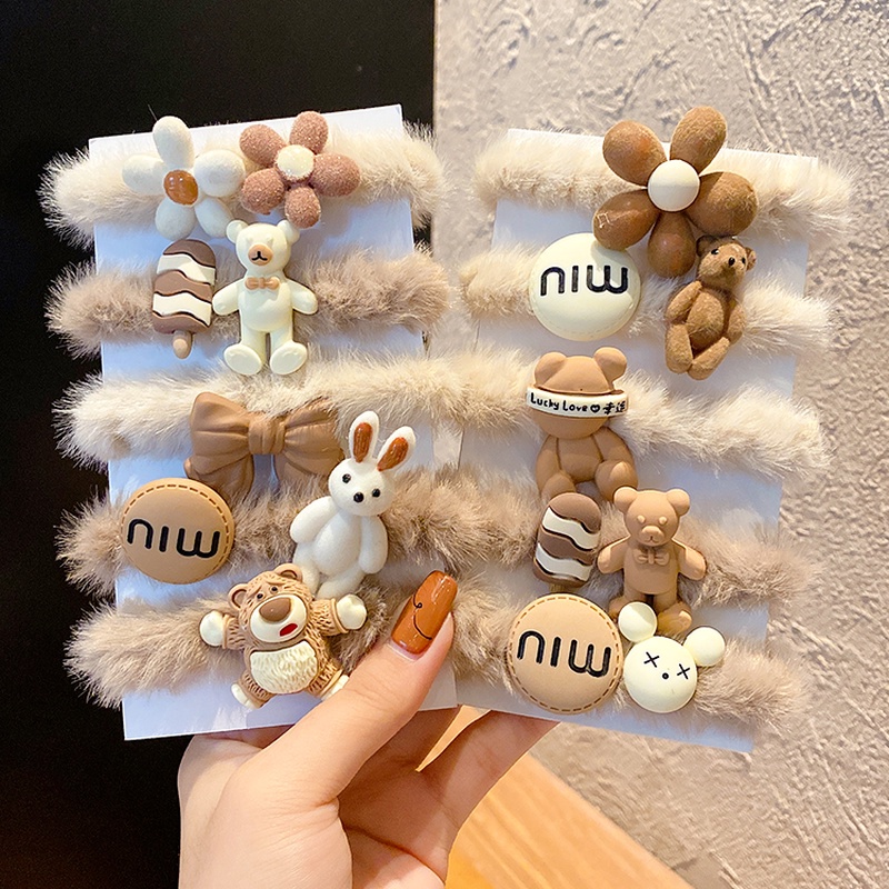 Dây buộc tóc cao su bọc lông nhung họa tiết hoạt hình dễ thương cho nữ