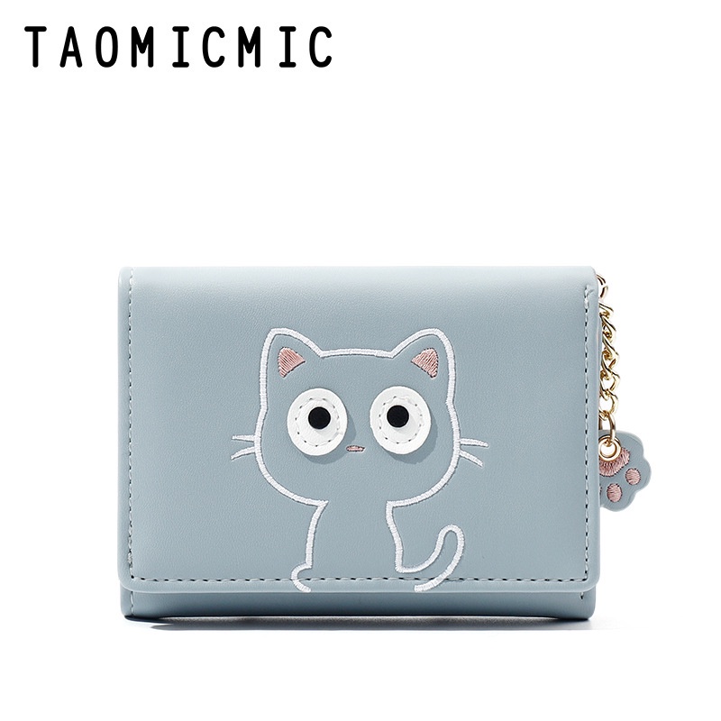 Ví Ngắn Gập Ba Bằng Da Pu Họa Tiết Hoạt Hình Màu Tương Phản Dễ Thương Cho Nữ