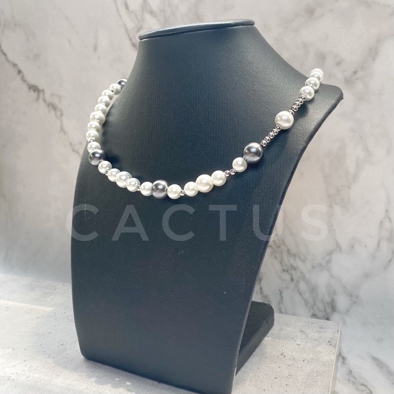 DÂY CHUYỀN NGỌC TRAI TRẮNG ĐEN PHỐI BI