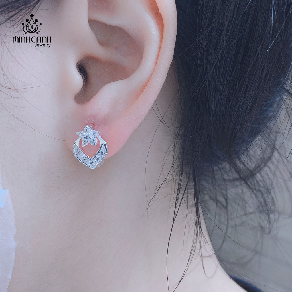Bông Tai Bạc Hình Trái Tim Khóa Bấm Tròn - Minh Canh Jewelry