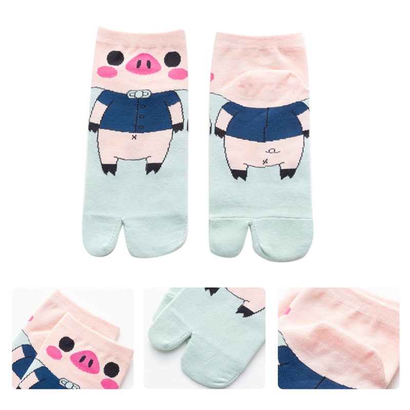 Xiangbao Vớ Xỏ Ngón Chân Cotton Hở Ngón In Hình Heo Hoạt Hình Phong Cách Harajuku Cho Nữ