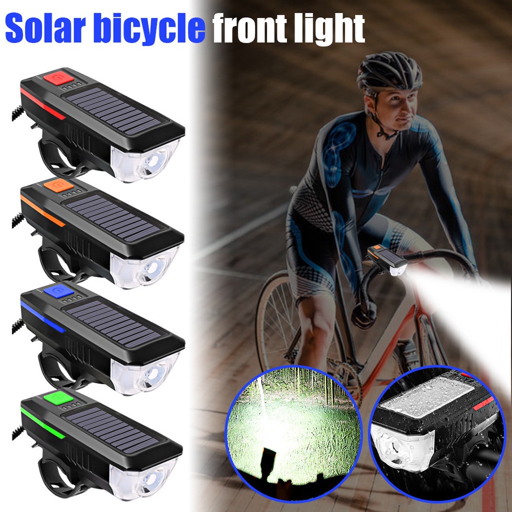 Aaron1 Đèn Pha Led T6 Năng Lượng Mặt Trời 3 Chế Độ Kèm Còi Gắn Xe Đạp Leo Núi