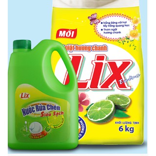 Bột giặt Lix Chanh 6kg tặng Nước rửa chén 1.5kg