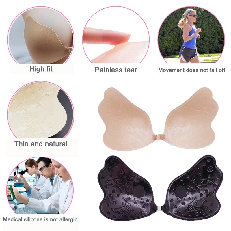 FINETOO Miếng Dán Nâng Ngực Bằng Silicone Tự Dính Hình Cánh Bướm Có Thể Tái Sử Dụng
