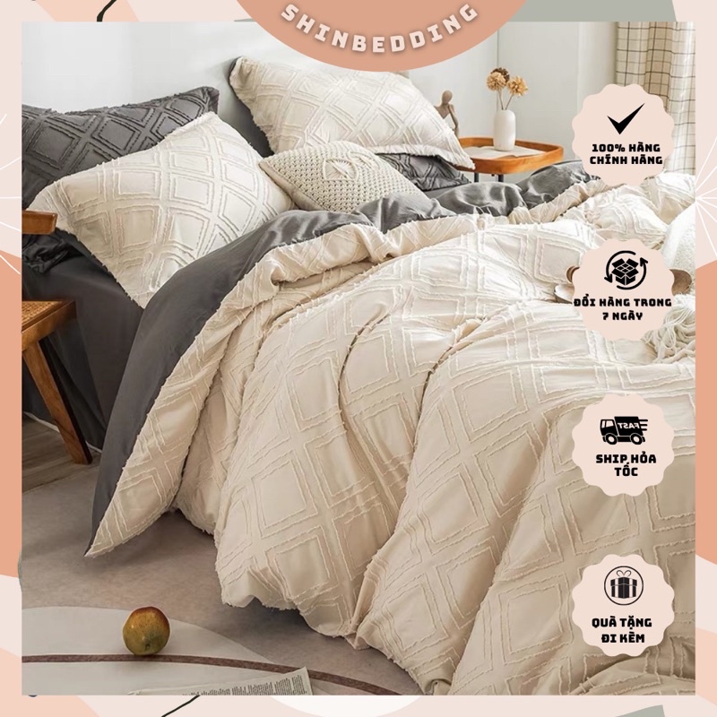 Set Bộ Vỏ chăn Ga Đũi Dệt Thô Phong Cách Hàn Quốc _ shinbedding