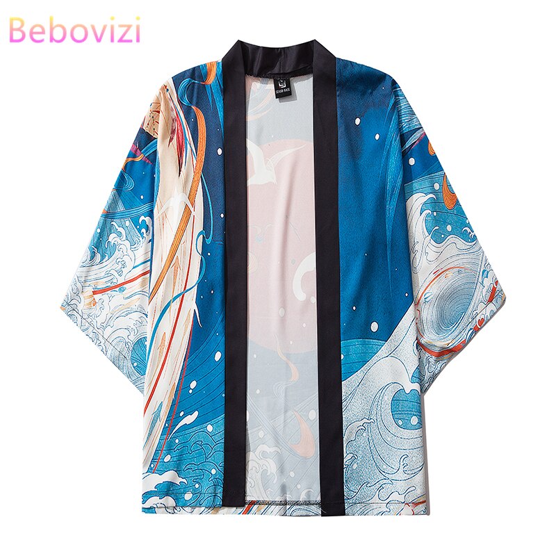 M-XXL Fashion Red Sun Summer Loose Japanese Samurai Streetwear Cardigan Women Men Harajuku Haori Kimono Cosplay Yukata