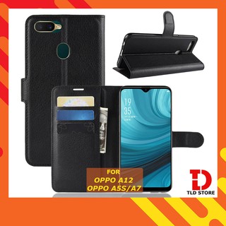 Bao da oppo a12 a7 a5s 🔥 𝐅𝐑𝐄𝐄 𝐒𝐇𝐈𝐏 🔥 ốp lưng da cao cấp có nắp gập và chống xem video cho oppo a12 a7 a5s