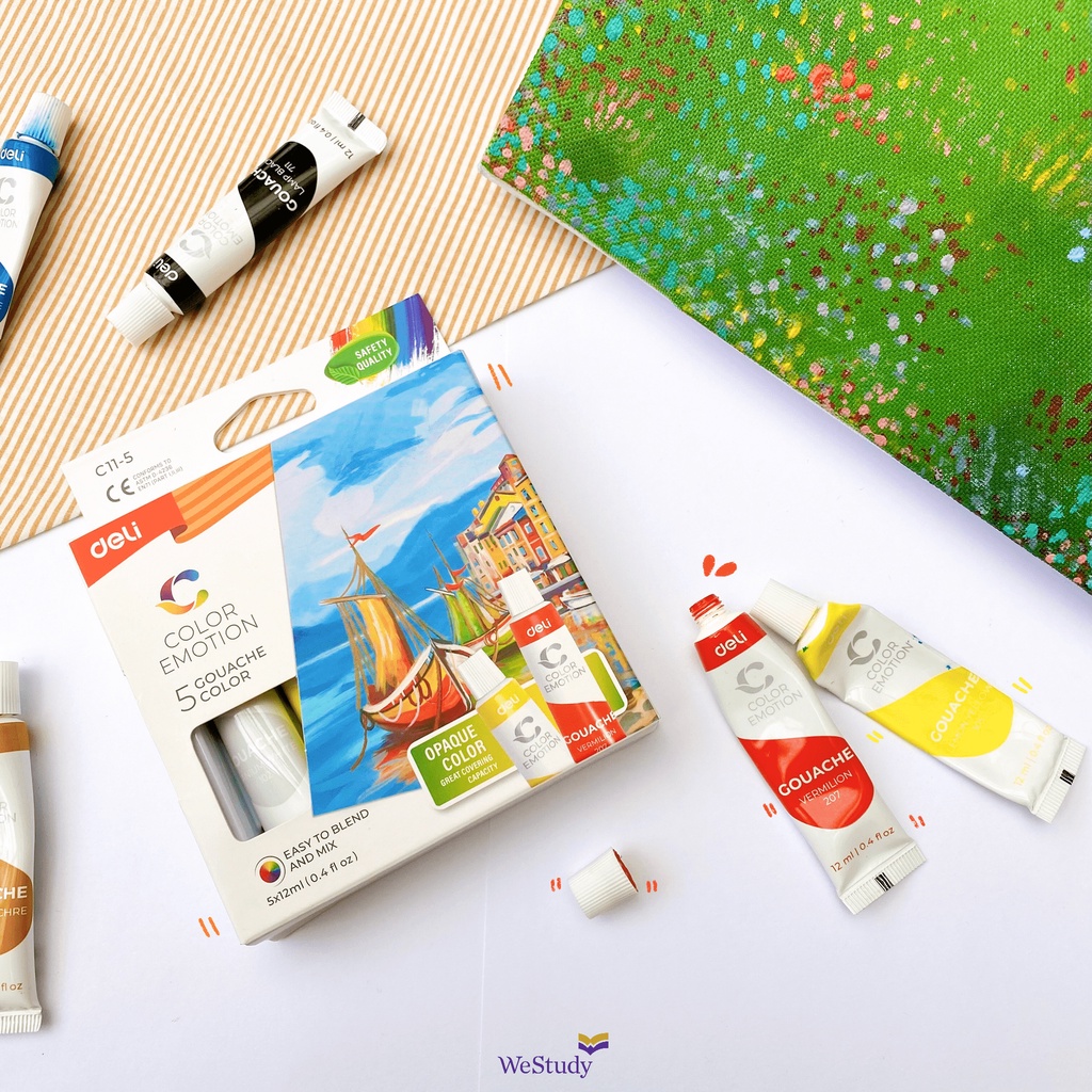 Hộp màu nước Gouache 5 màu cơ bản - TẶNG KÈM CỌ VẼ