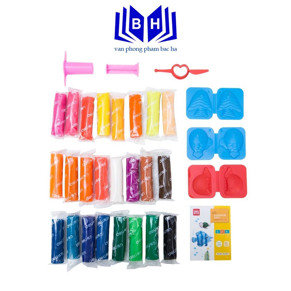 ( BẮC HÀ ) Đất nặn cho bé kèm khuôn hình Deli - 12 / 24 màu - 6451 / 6473