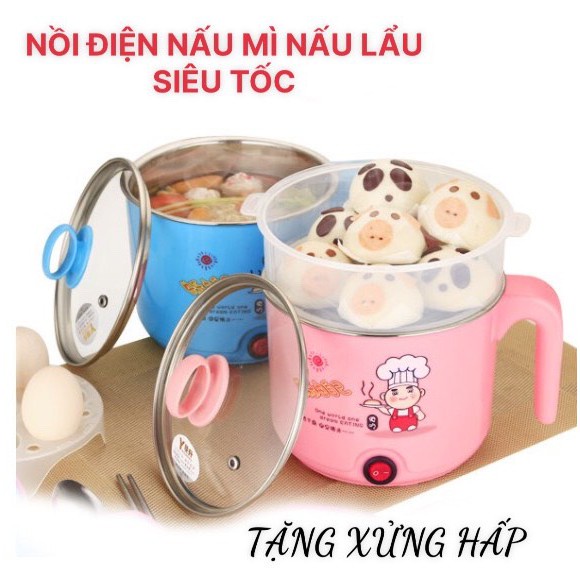 HÀNG XỊN Nồi Điện Mini Hai Tầng Đa Năng Tặng Kèm Khay Hấp có thể Chiên, Xào, Nấu ăn, nấu cơm, nấu lẩu mini