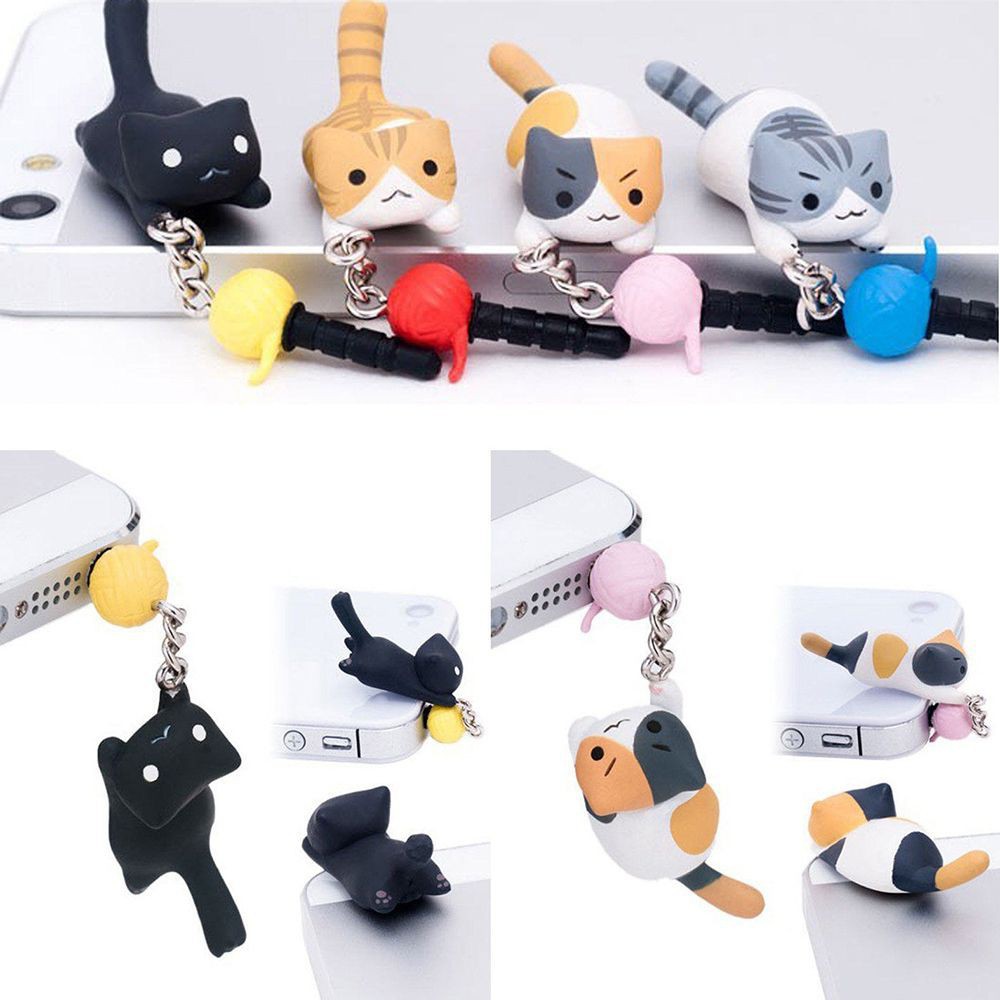 Nút cắm có đầu dây xích hình chú mèo dễ thương, để chống bụi cho lỗ cắm tai nghe 3.5mm của điện thoại