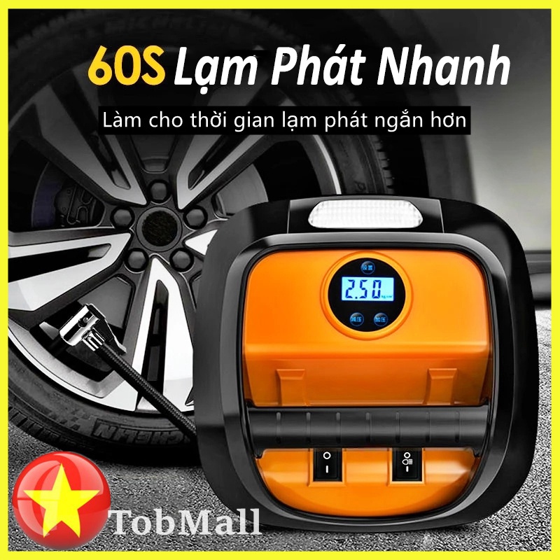 Máy bơm lốp ô tô mini di động 12V, Máy nén khí lốp xe ô tô, Với màn hình hiển thị kỹ thuật số và đèn khẩn cấp