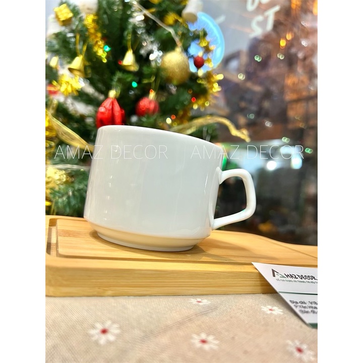 Bộ ly tách cà phê capuchino mĩ trắng trơn 250m VC1201 gốm sứ Bát Tràng cao cấp bền đẹp