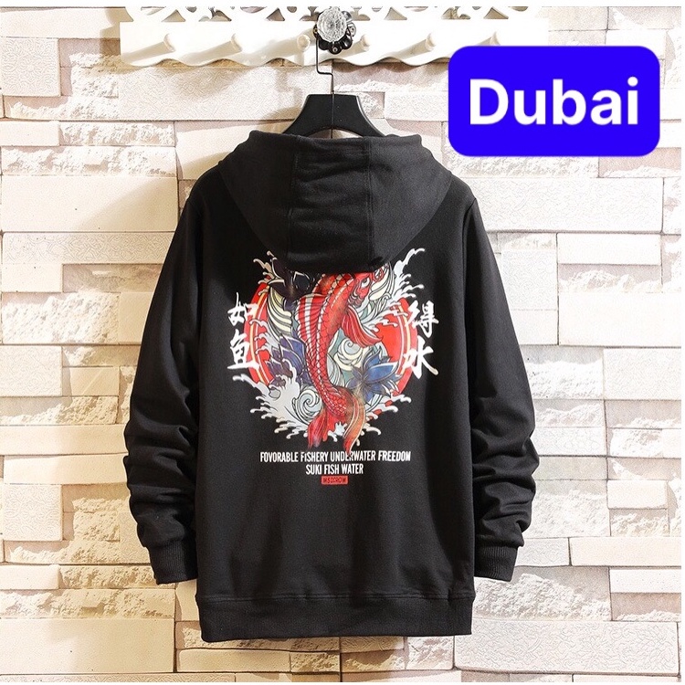 ÁO HOODIE NAM NỮ, ÁO KHOÁC NỈ IN HÌNH CÁ CHÉP ĐỎ FROM RỘNG DÀI TAY PHONG CÁCH SANG CHẢNH VIP - DUBAI FASHON