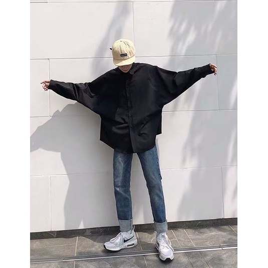 Áo Sơ Mi Tay Dài Dáng Rộng Màu Trơn Thời Trang Hàn Quốc Cho Nam