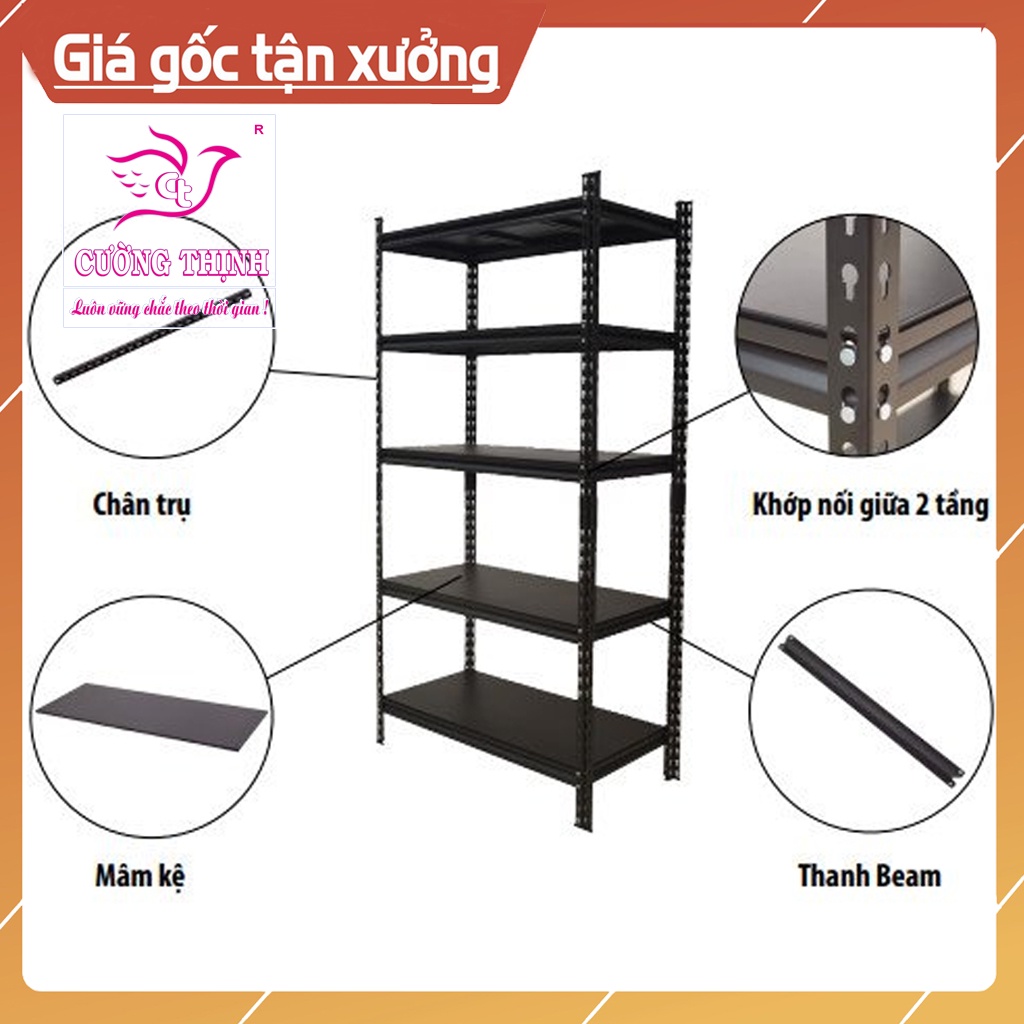 Kệ sắt đa năng 5 Tầng Cao 2m x Dài 1m2 x Rộng 40cm, Lắp ráp không cân ốc