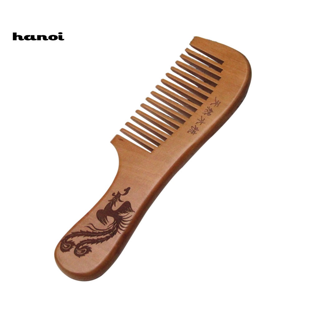 Lược Gỗ Đào Khắc Họa Tiết Rồng Phượng Chống Tĩnh Điện Mát Xa Da Đầu