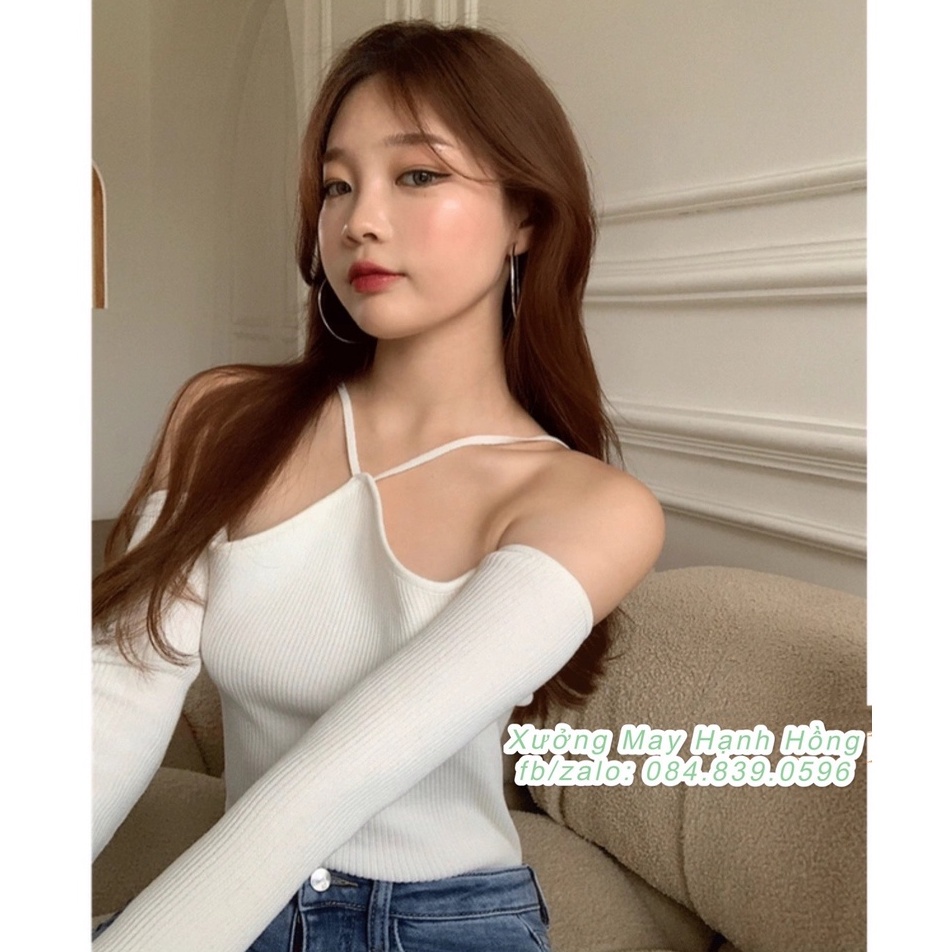 Áo croptop dây chéo trễ vai hàng Quảng Châu, Áo croptop sexy kiểu dáng Hàn Quốc