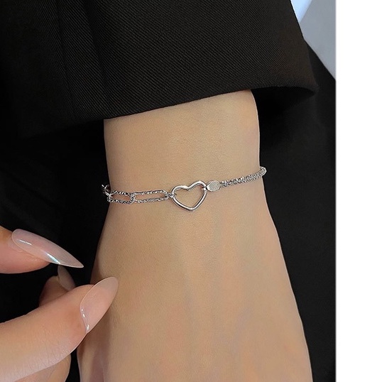 Vòng tay bạc ý 925 trái tim tình cảm lắc tay nam nữ cá tính