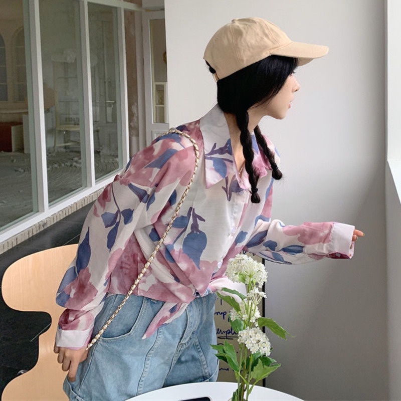 Áo Sơ Mi Hoa Cổ Điển Phiên Bản Hàn Quốc 198524 Áo Sơ Mi Dáng Rộng Kiểu Hồng Kông Dễ Phối Đồ