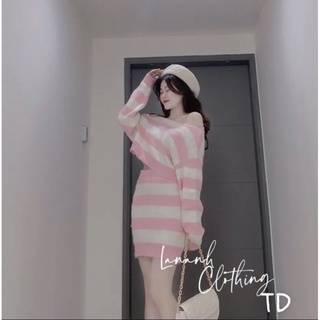 Sét áo cộng chân váy len mềm kẻ ngang cực hot cực sang chảnh