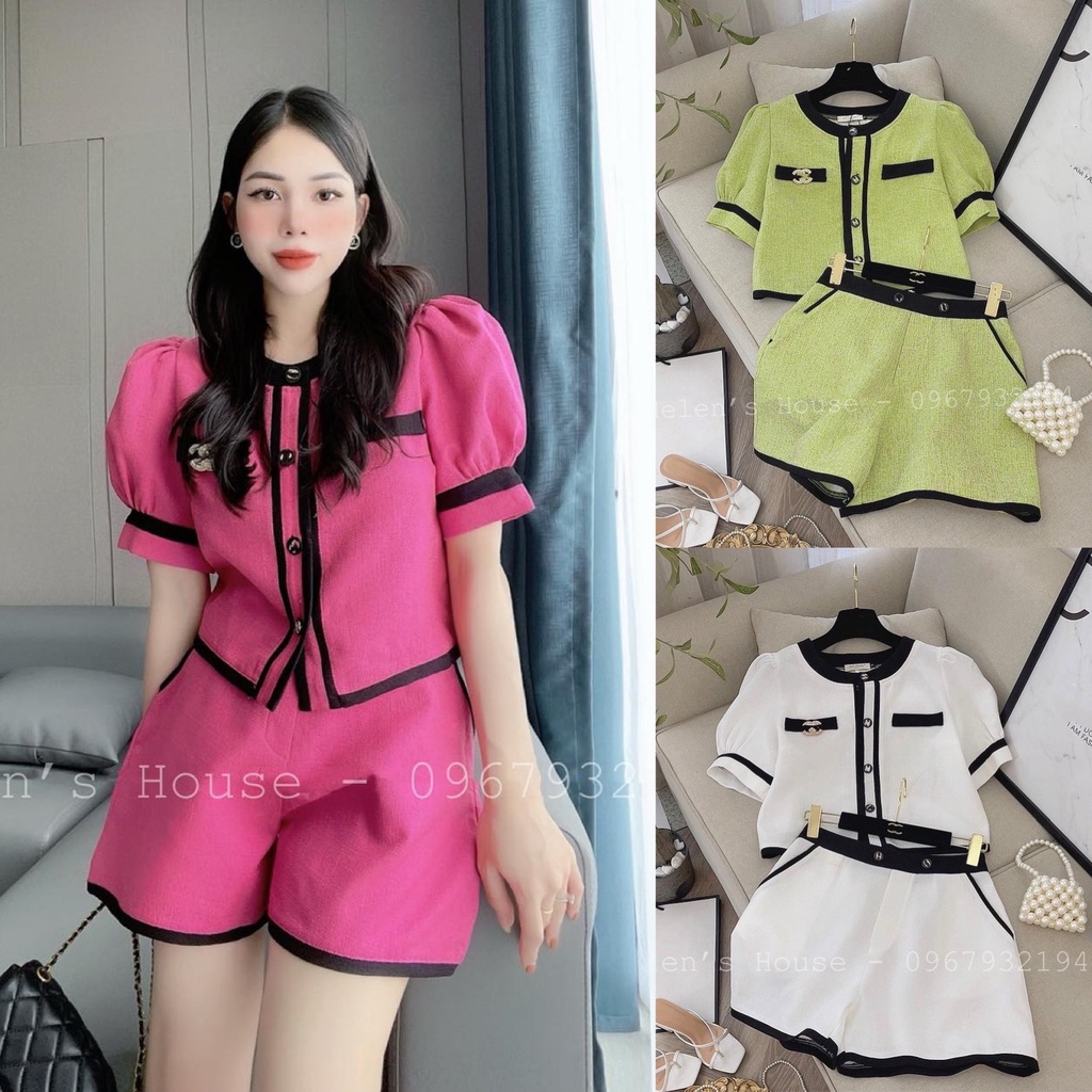 Set bộ đồ nữ áo croptop cổ tròn mix quần ống rộng phối viền cute, xinh xắn dành cho các nàng đi chơi, dạo phố