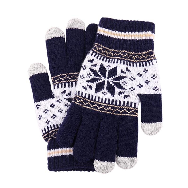 Găng Tay Dệt Kim Họa Tiết Bông Tuyết Có Thể Chạm Màn Hình Cảm Ứng