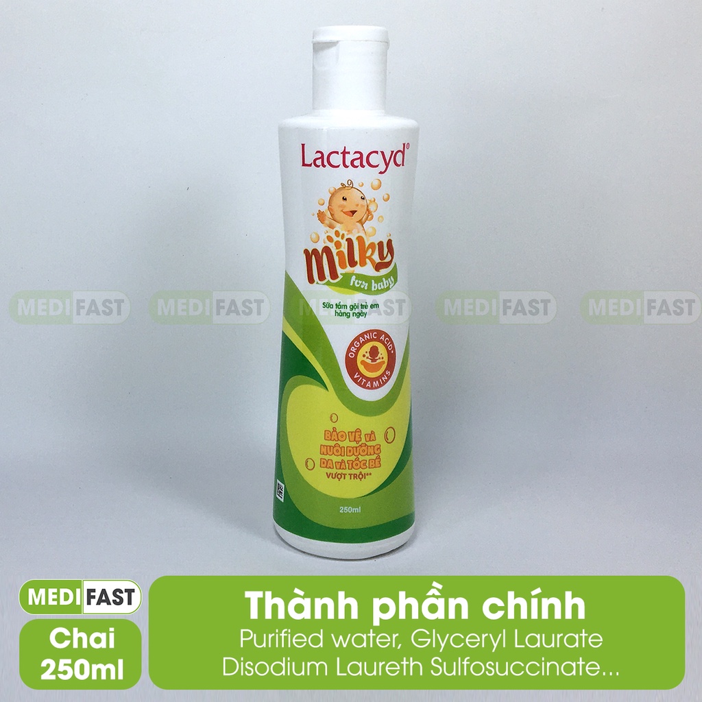 Sữa tắm gội hằng ngày cho trẻ Lactacyd Milky For Baby - An toàn cho trẻ, dưỡng ẩm da bé