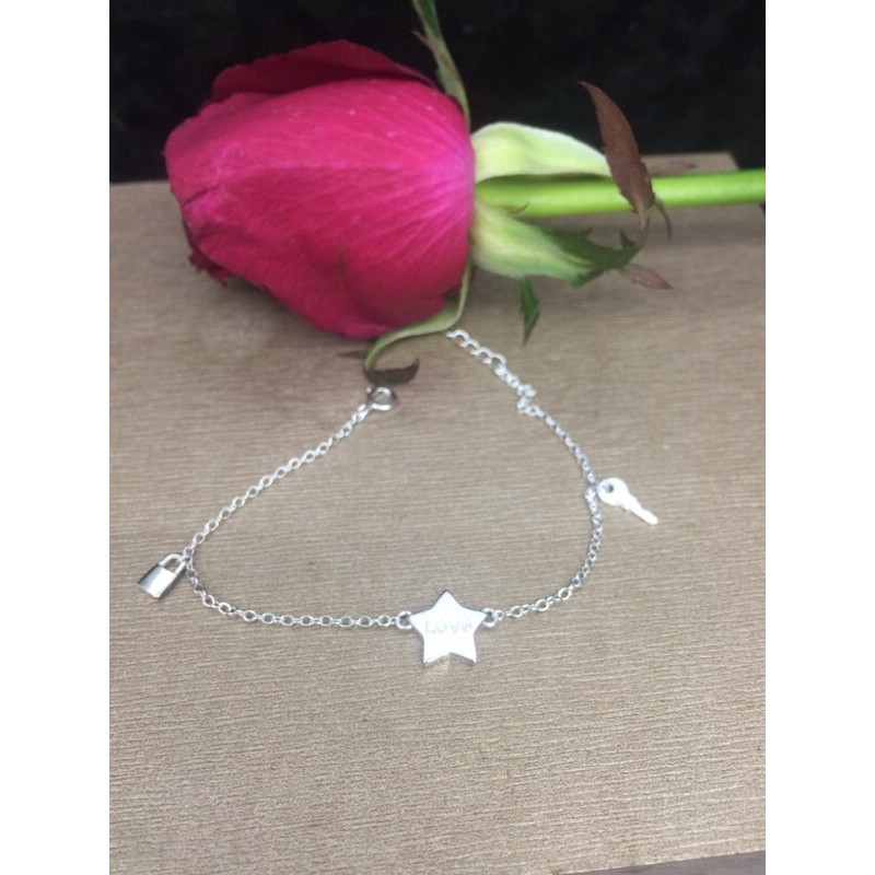 Lắc tay bi phối ống trơn bạc chuẩn dễ thương ngôi sao chữ Love chìa khoá