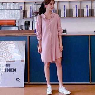 Đầm sơ mi hồng form dài v2
