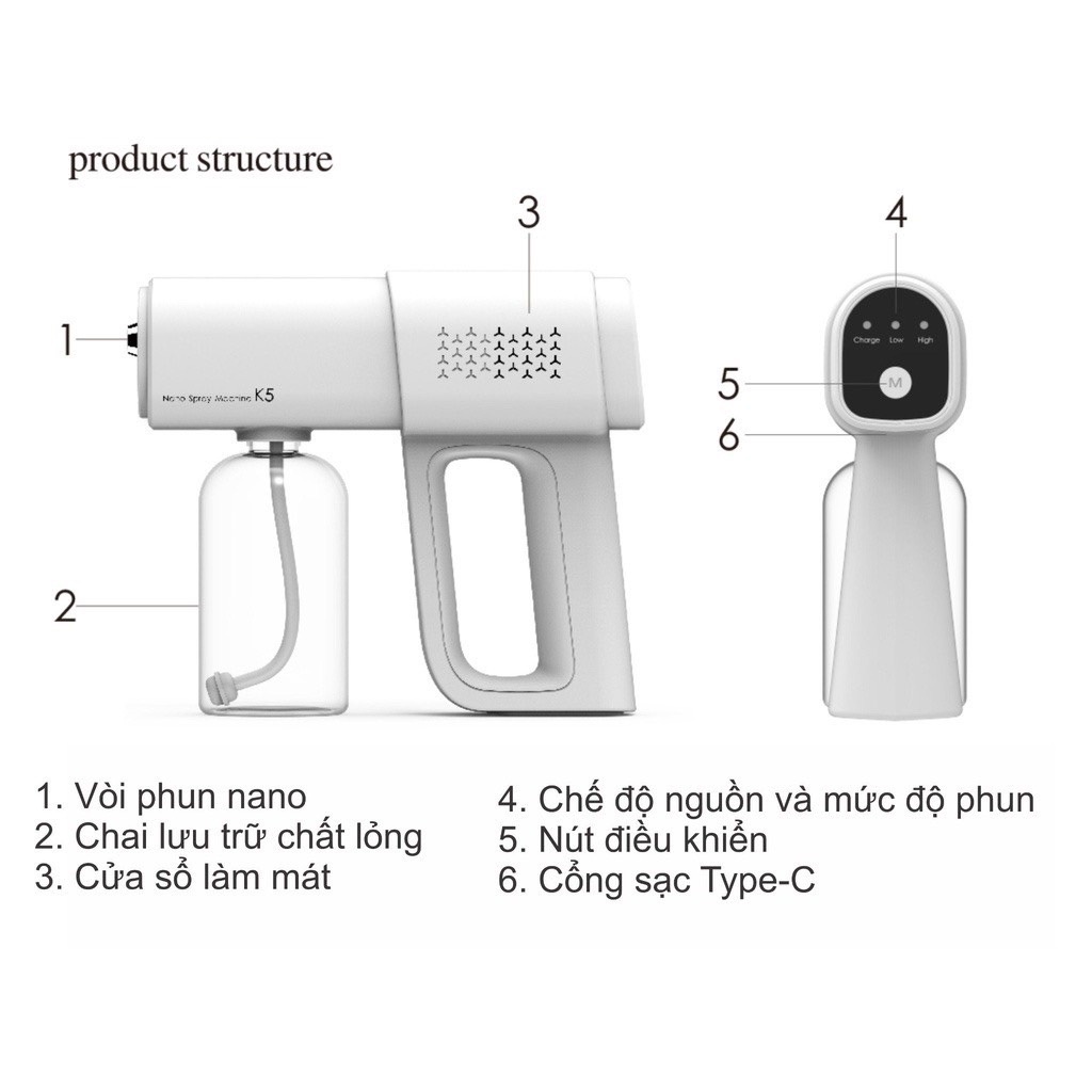 Súng Phun Khử khuẩn Cầm Tay NANO Xịt Khử Khuẩn Tia Cực Tím 400ml Thế Hệ Mới