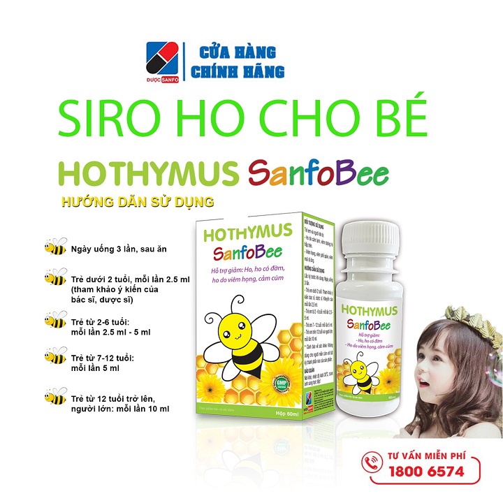 Siro Ho Thymus SanfoBee Giảm ho, long đờm, sát khuẩn hoàn toàn từ thảo dược chai 60 ml