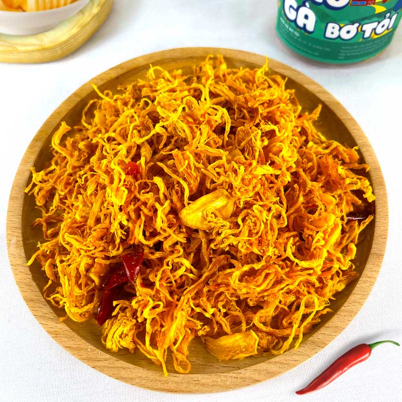 Khô gà bơ tỏi xé cay, khô gà lá chanh 200g đồ ăn vặt LHYFOOD Hà Nội giòn ngon đậm vị - Có Quà tặng