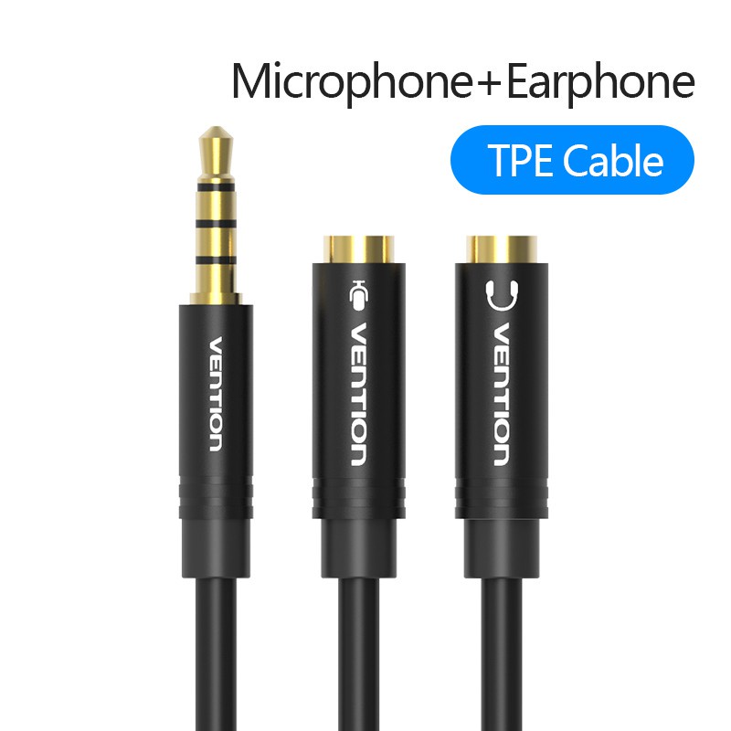 Cáp gộp jack cho tai nghe 2 chân(Mic và Audio) đề dùng với thiết bị 1 cổng 3.5mm thương hiệu Vention