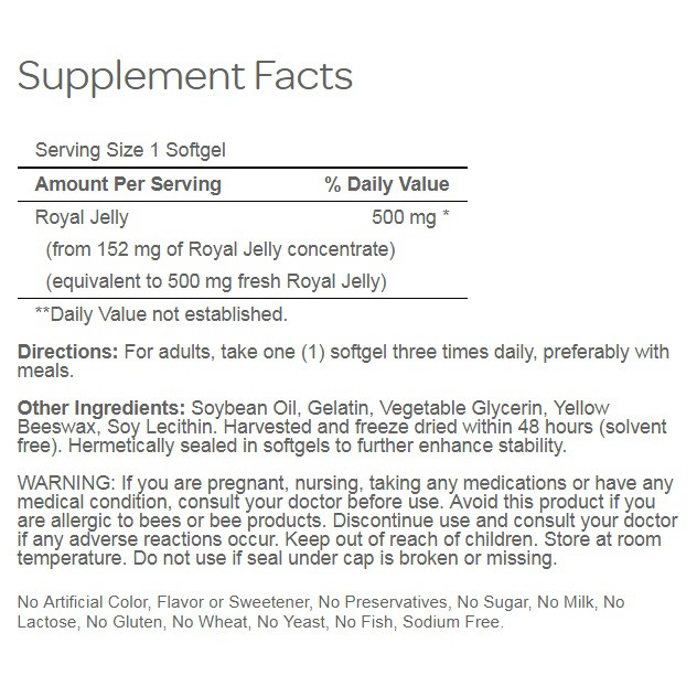 Viên uống sữa ong chúa giúp tăng cân, tăng chất lượng trứng, hỗ trợ sinh sản - Puritan's Pride Royal Jelly 120 viên