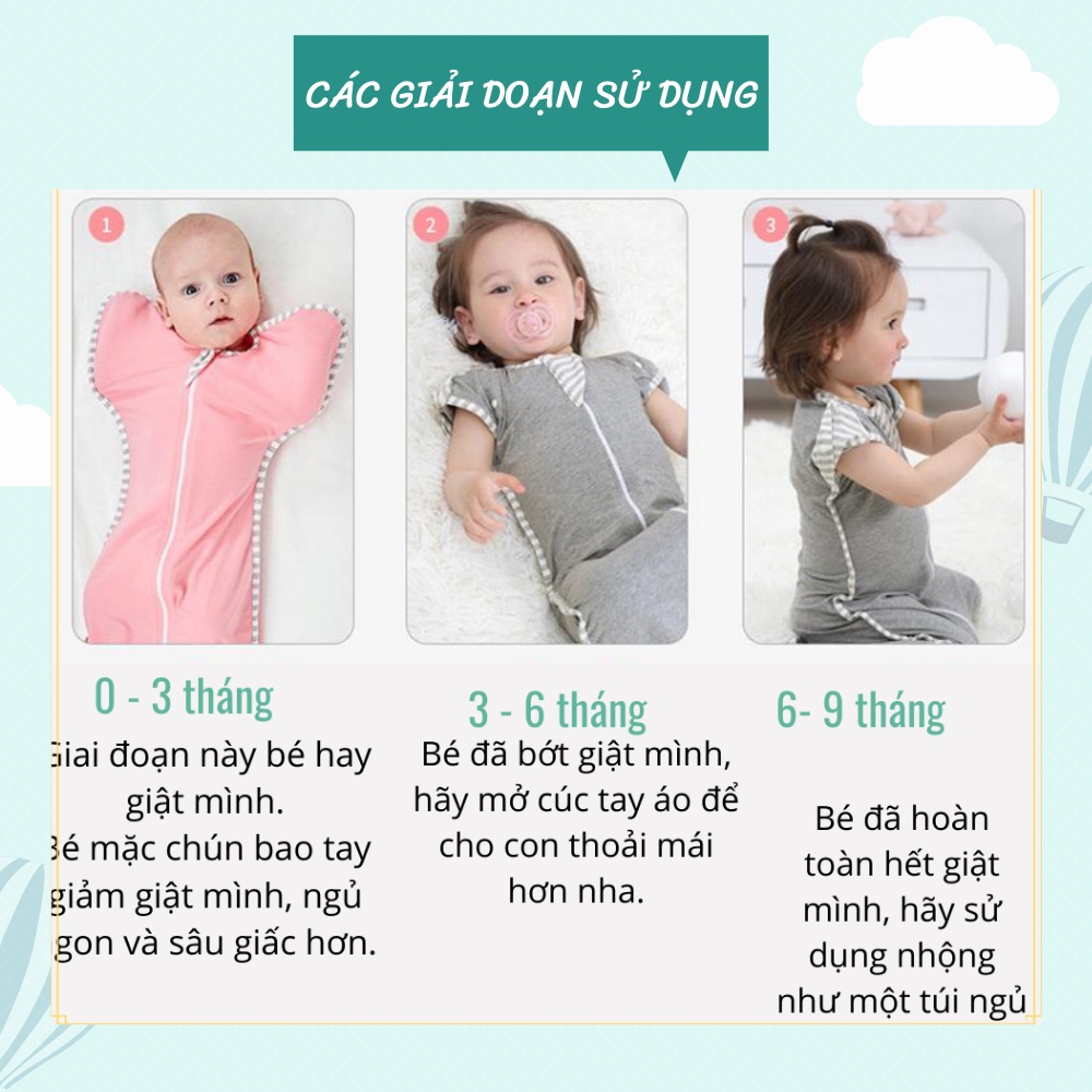 [MỀM & MÁT] Nhộng chũn cho bé/Túi ngủ trẻ em cao cấp Moonie (Mở tay) Giúp bé ngủ ngon, giảm giật mình