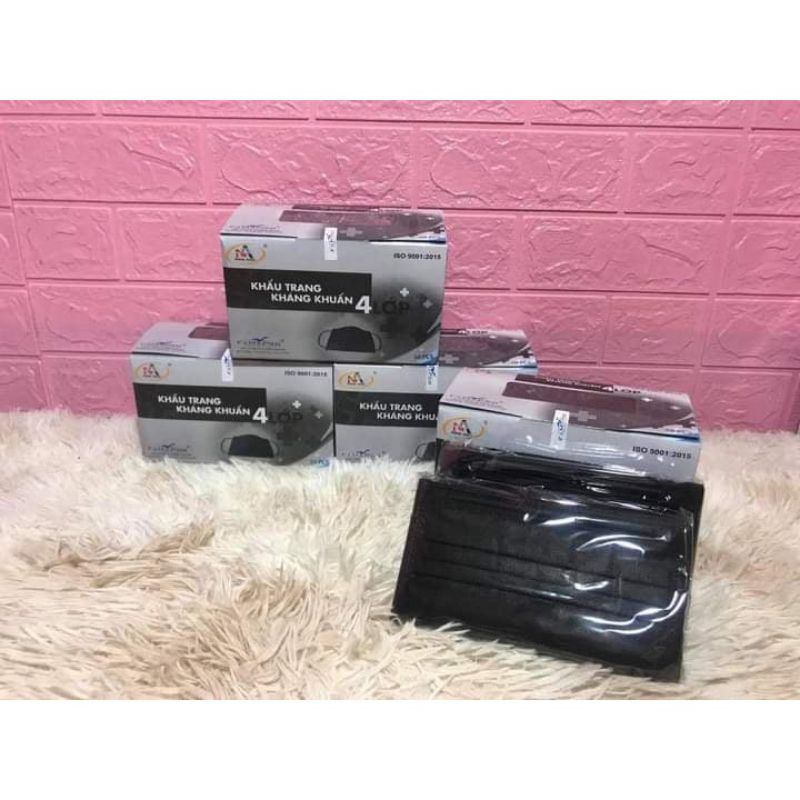 Chính Hãng- Khẩu trang y tế màu đen NAM ANH FAMAPRO 4 lớp giấy kháng khuẩn hộp 50 cái