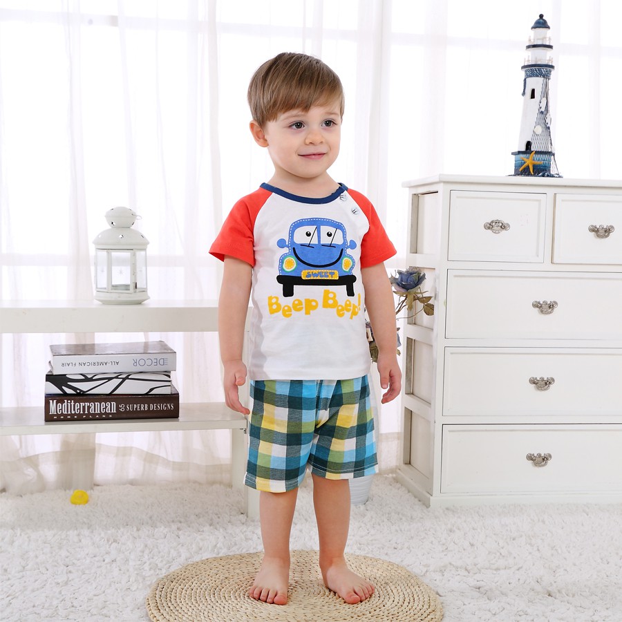 Set Đồ Mùa Hè 2 Món Gồm Áo Thun In Họa Tiết Hoạt Hình + Quần Ngắn Cho Bé