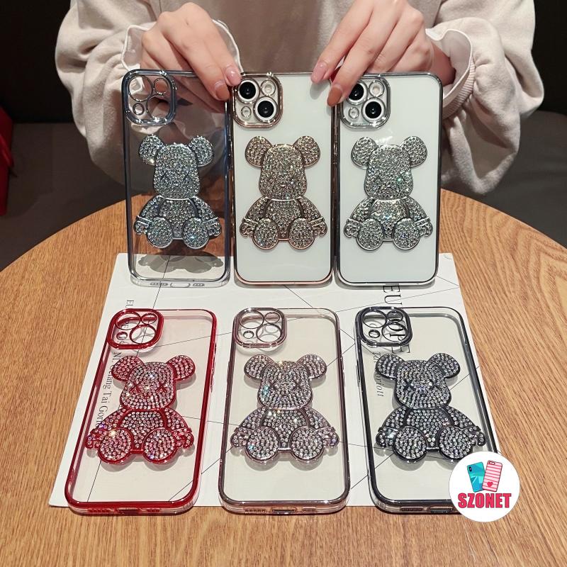 Ốp Điện Thoại TPU Dẻo Mạ Điện Họa Tiết Chú Gấu Dễ Thương Cho iPhone 14 13 12 11 Pro Max