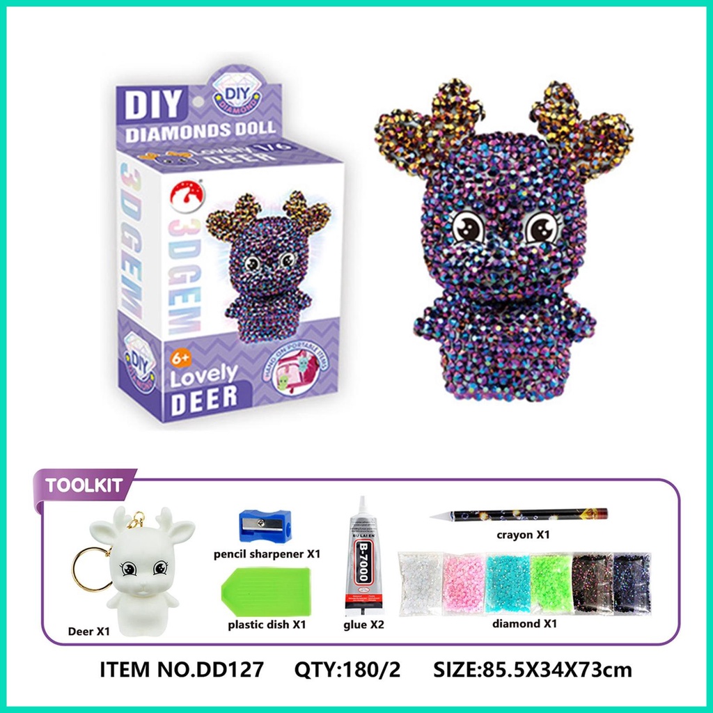 Bộ Móc Khóa Đính Đá 5D DIY Hình Chú Hươu Để Trang Trí